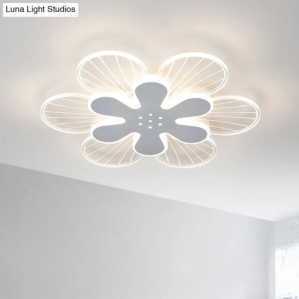 Contemporary White Flower Flush Light Fixture - Wide Led Acrylic Lamp In White/Warm