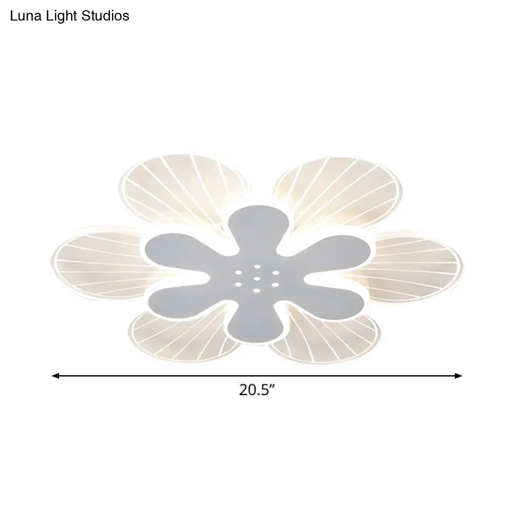 Contemporary White Flower Flush Light Fixture - Wide Led Acrylic Lamp In White/Warm