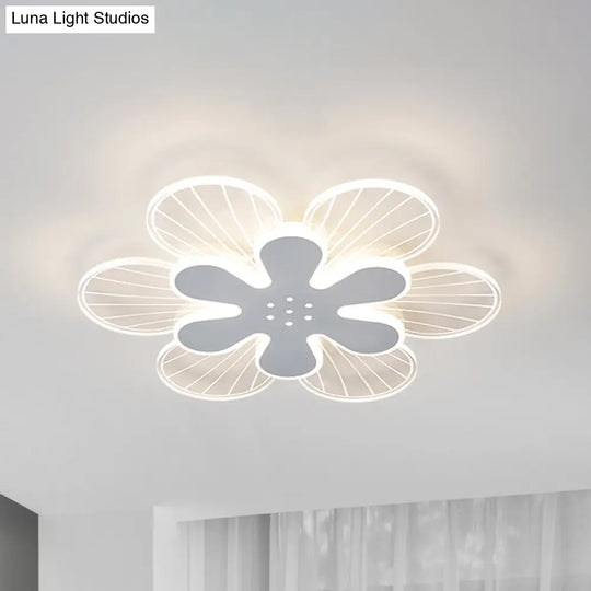 Contemporary White Flower Flush Light Fixture - Wide Led Acrylic Lamp In White/Warm / 16.5 Warm
