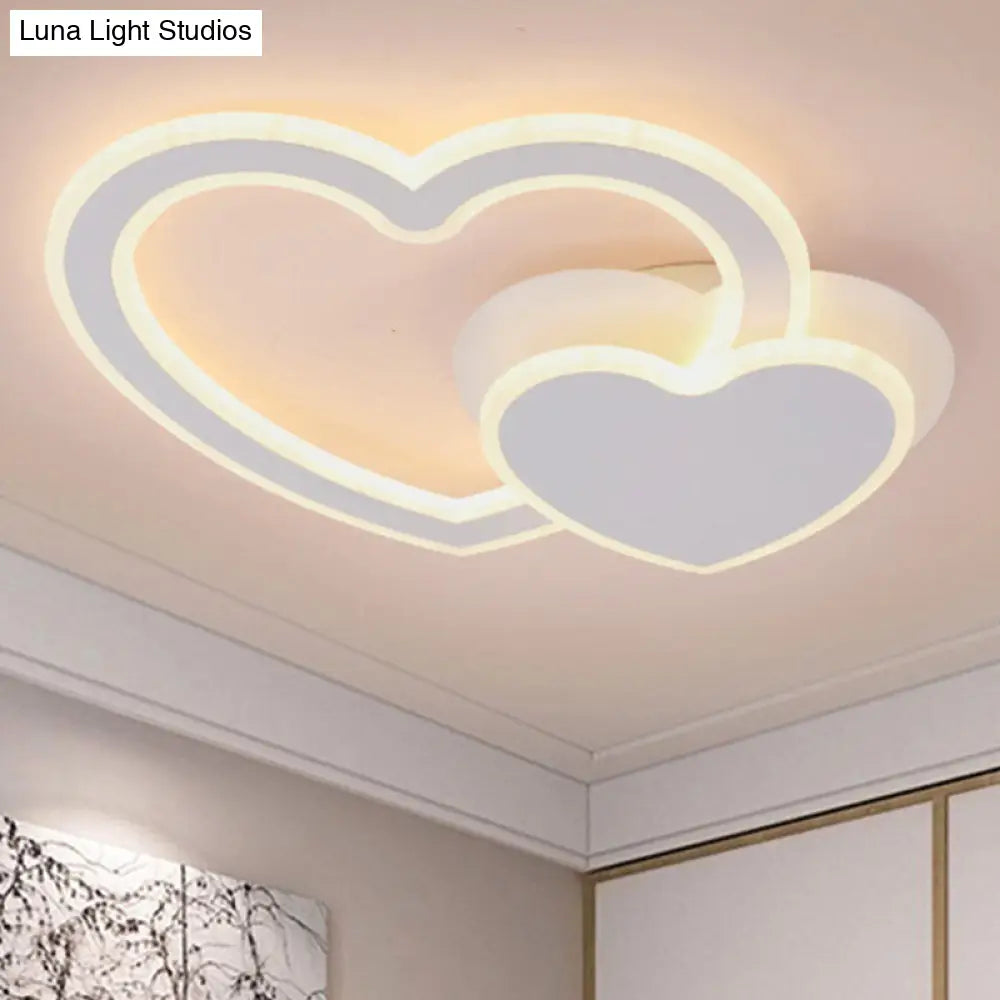 Contemporary White Flush Ceiling Light With Heart-Shaped Acrylic Lamp For Kindergarten