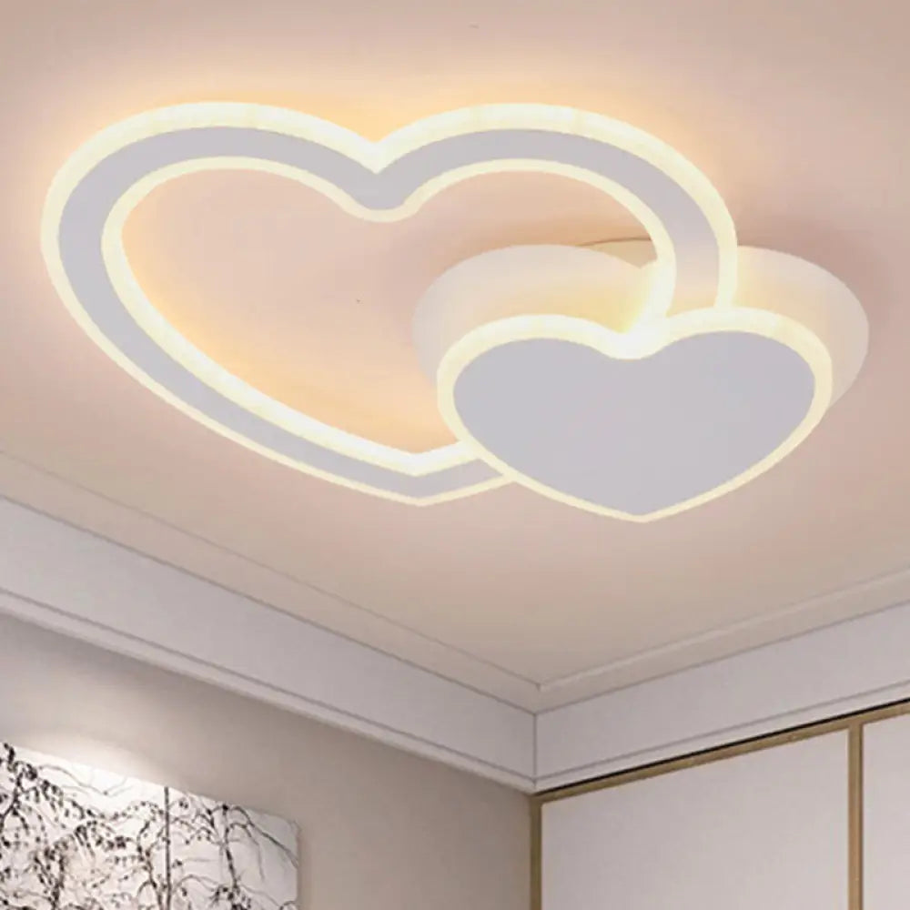 Contemporary White Flush Ceiling Light With Heart - Shaped Acrylic Lamp For Kindergarten