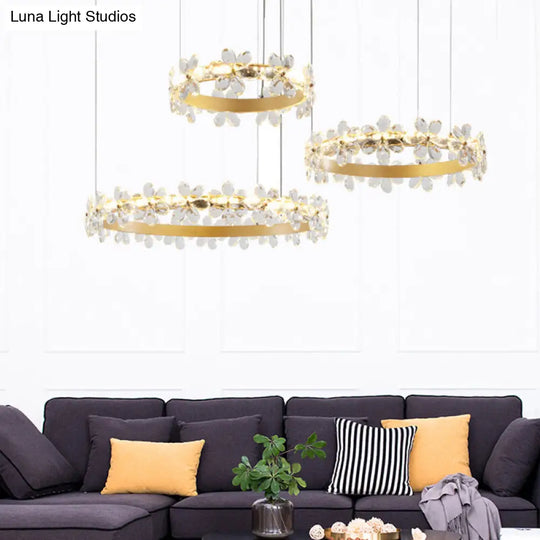 Contemporary White Chandelier Lamp - Crystal Pendant Light Fixture With 2/3 Led Lights In Warm Or