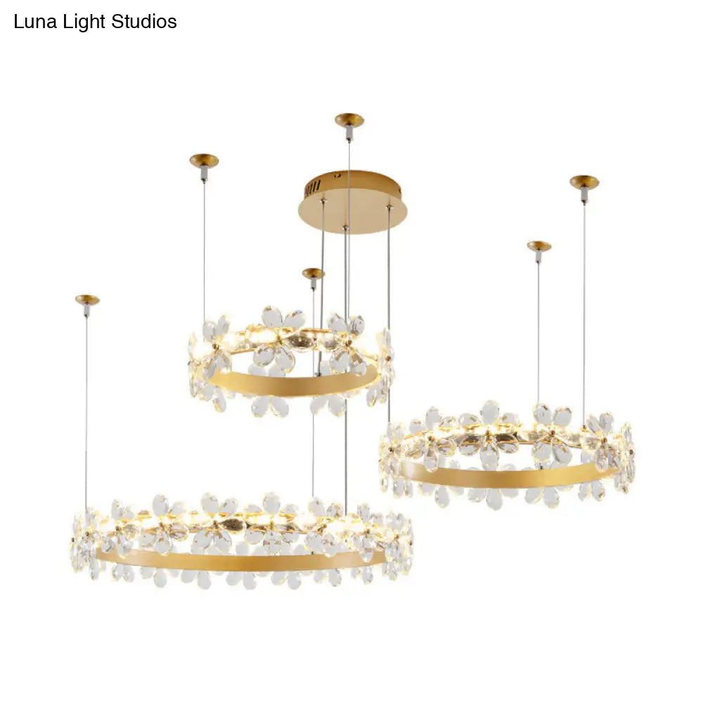 Contemporary White Chandelier Lamp - Crystal Pendant Light Fixture With 2/3 Led Lights In Warm Or