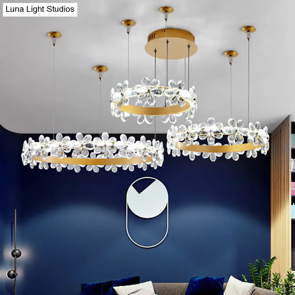 Contemporary White Garland Chandelier: Led Crystal Pendant Light Fixture (2/3 Lights) In White/Warm