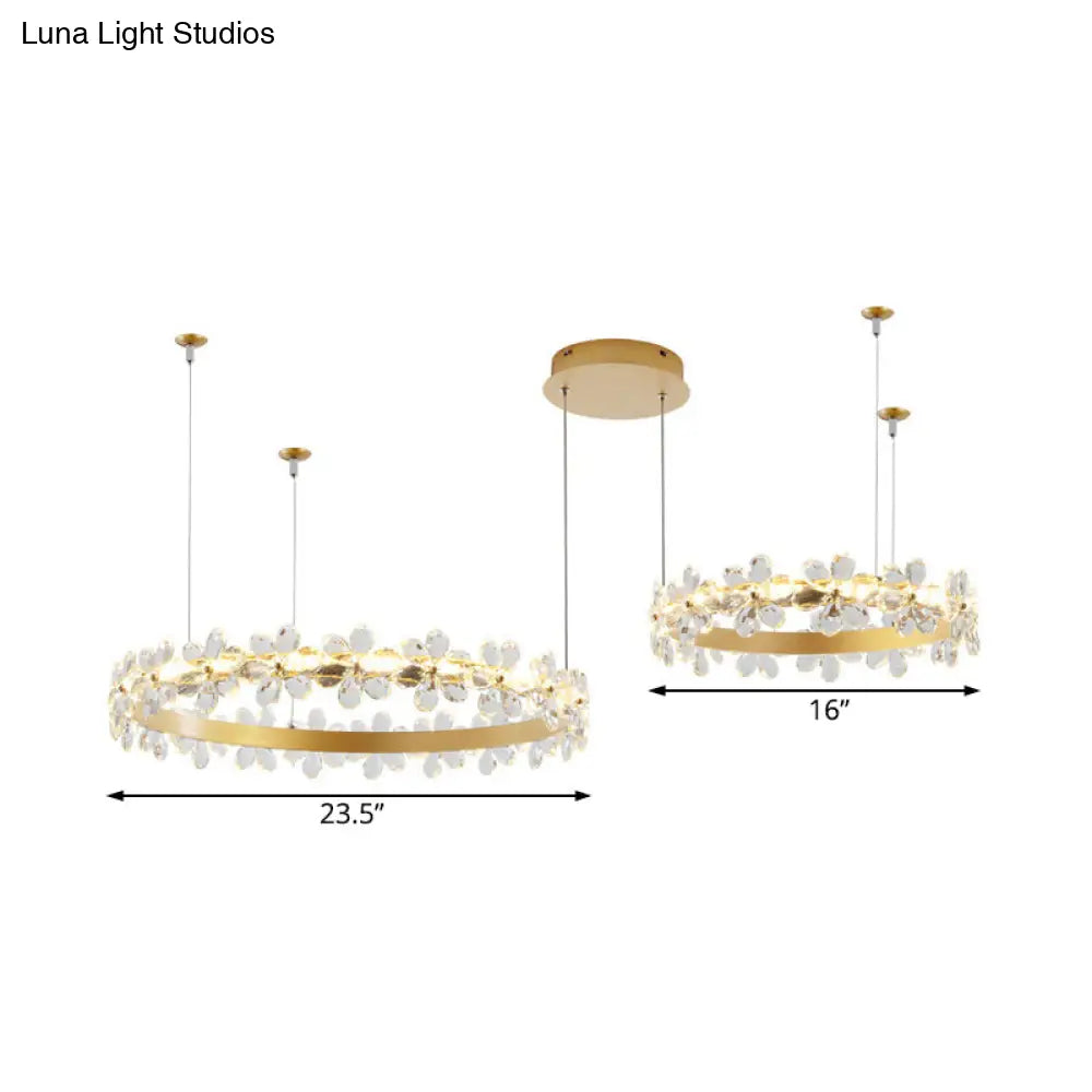 Contemporary White Chandelier Lamp - Crystal Pendant Light Fixture With 2/3 Led Lights In Warm Or