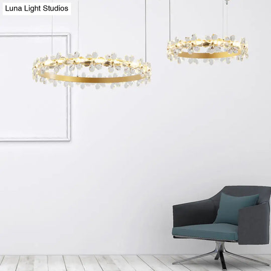 Contemporary White Chandelier Lamp - Crystal Pendant Light Fixture With 2/3 Led Lights In Warm Or