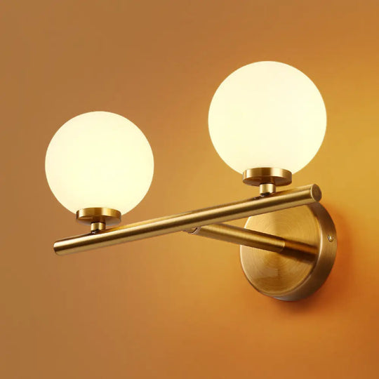 Contemporary White Glass Bedside Wall Light In Gold - Spherical Lighting Fixture 2 / A