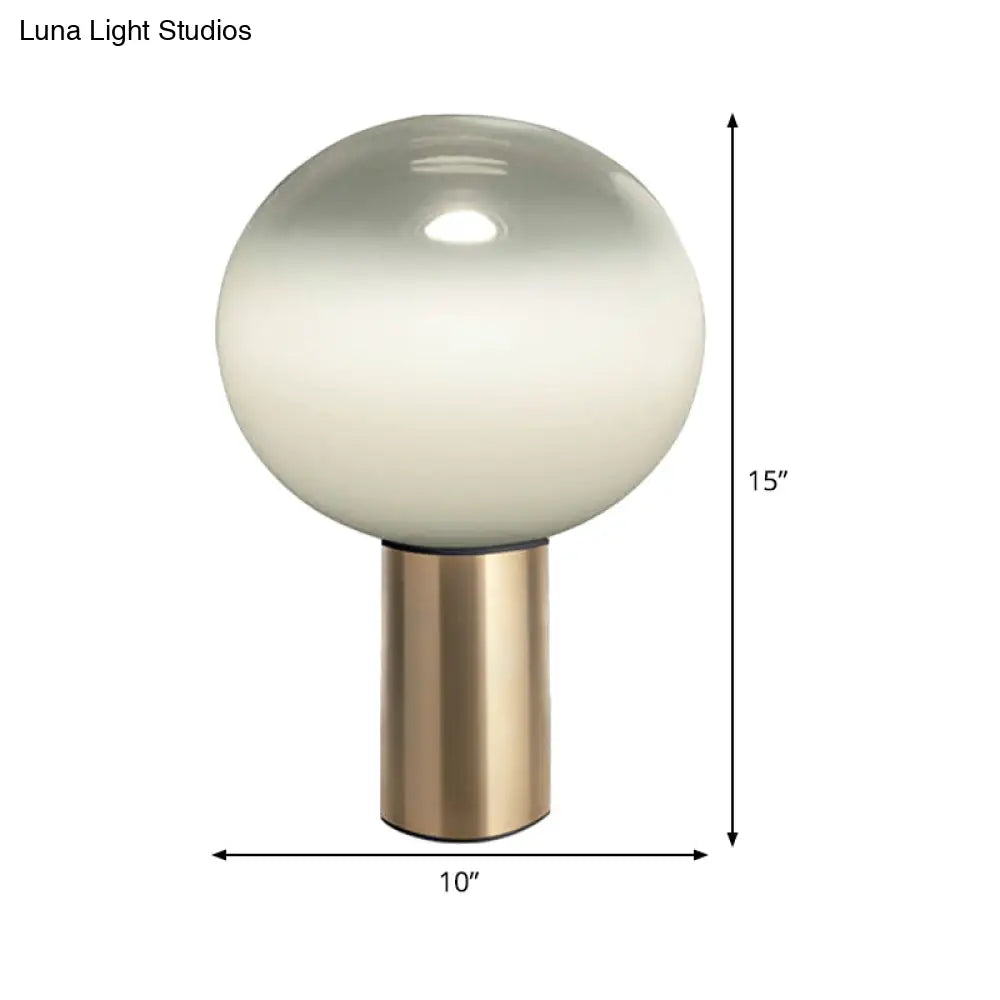 Contemporary White Glass Brass Nightstand Lamp - Global Table Light (6/10/14 Wide)