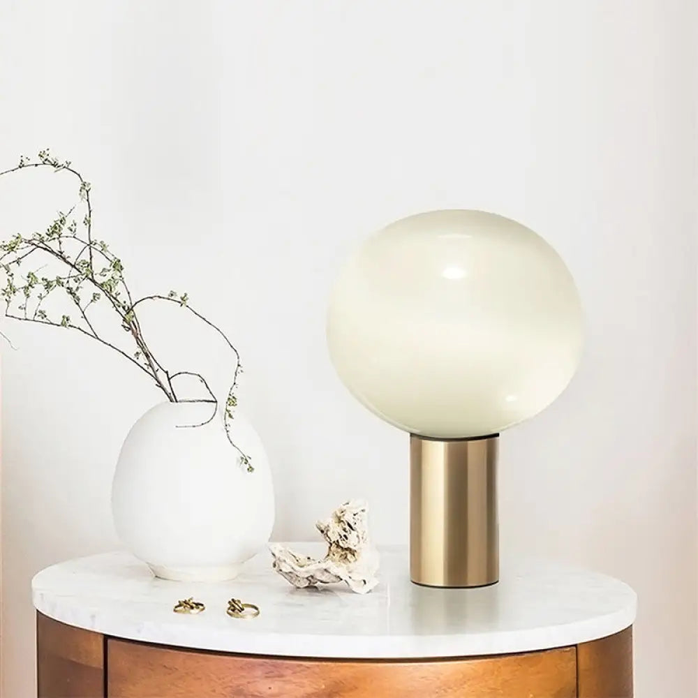 Contemporary White Glass Brass Nightstand Lamp - Global Table Light (6/10/14 Wide) / 6