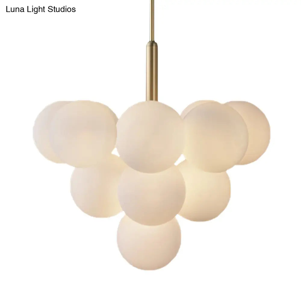 Contemporary Glass Chandelier Lamp - 5/13 Lights Spherical Design White Ball Pendant Light