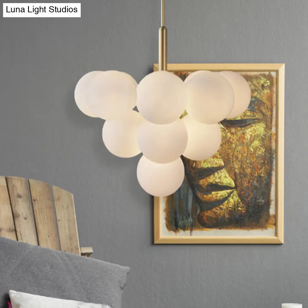 Contemporary Glass Chandelier Lamp - 5/13 Lights Spherical Design White Ball Pendant Light