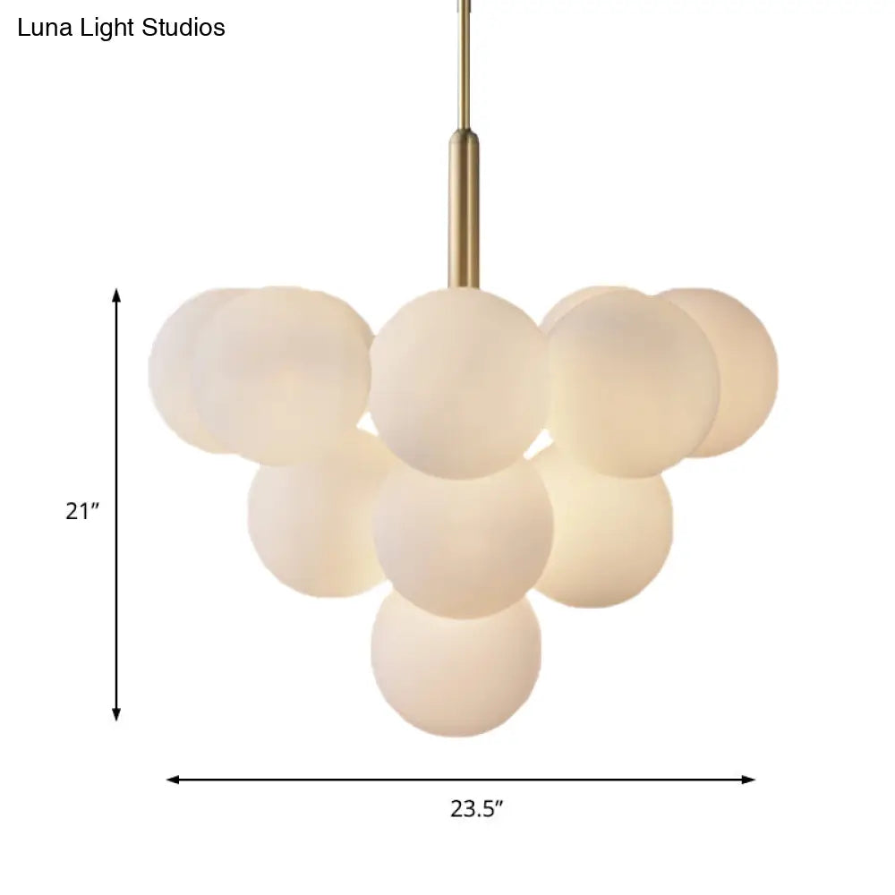 Contemporary White Glass Chandelier Lamp – 5/13 Lights Brass Pendant Light With Spherical Design