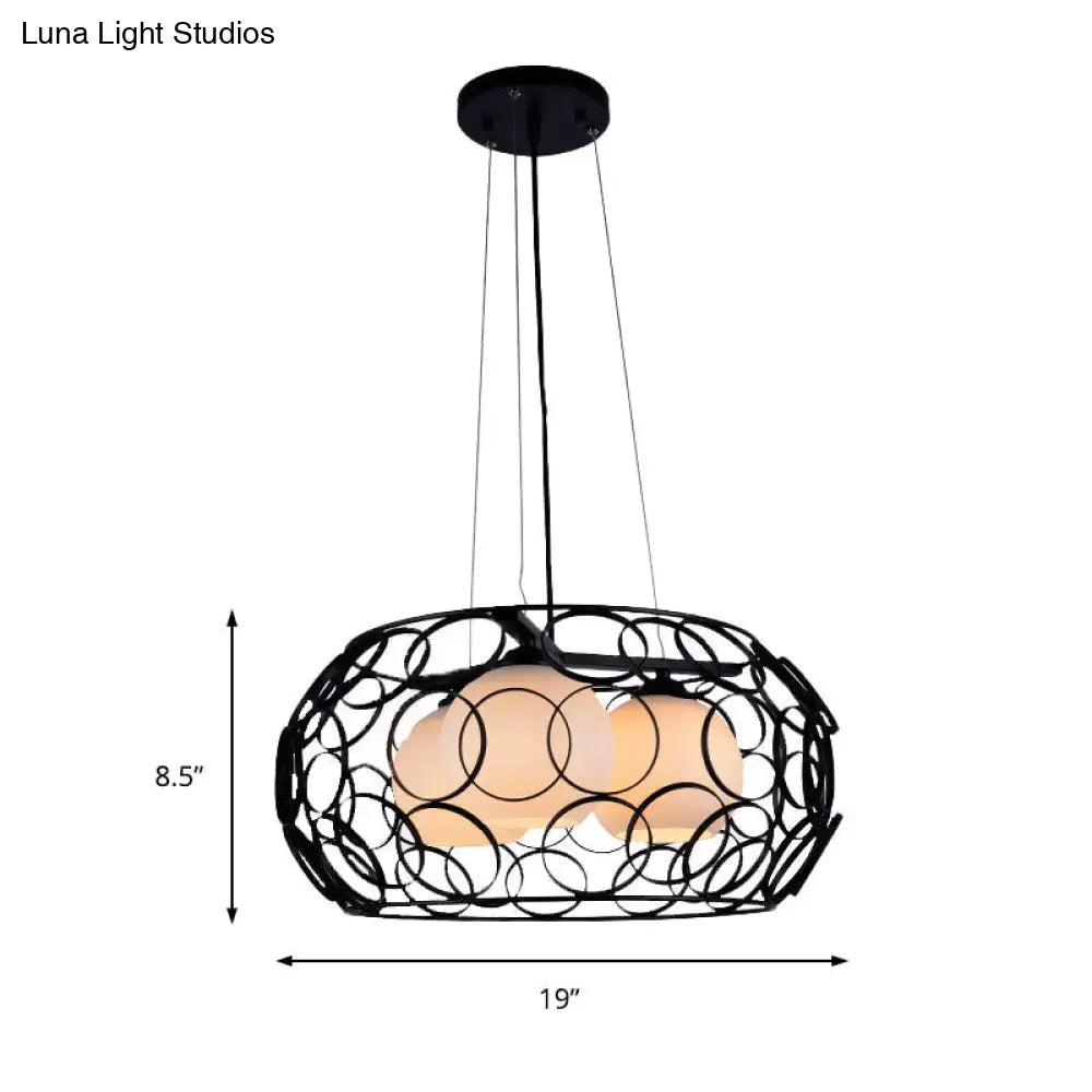 Contemporary Glass Chandelier - 3 White Lights With Cage Design