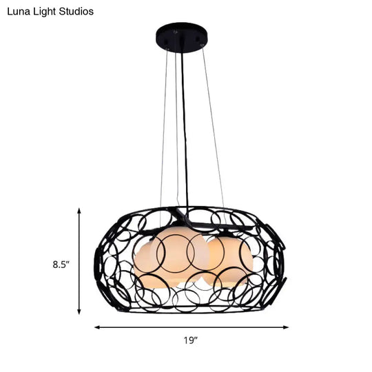 Contemporary Glass Chandelier - 3 White Lights With Cage Design