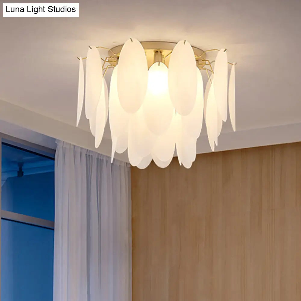 Contemporary White Glass Feather-Shaped Flush Mount Lamp - 22.5/28 Wide 6-Light Living Room Ceiling