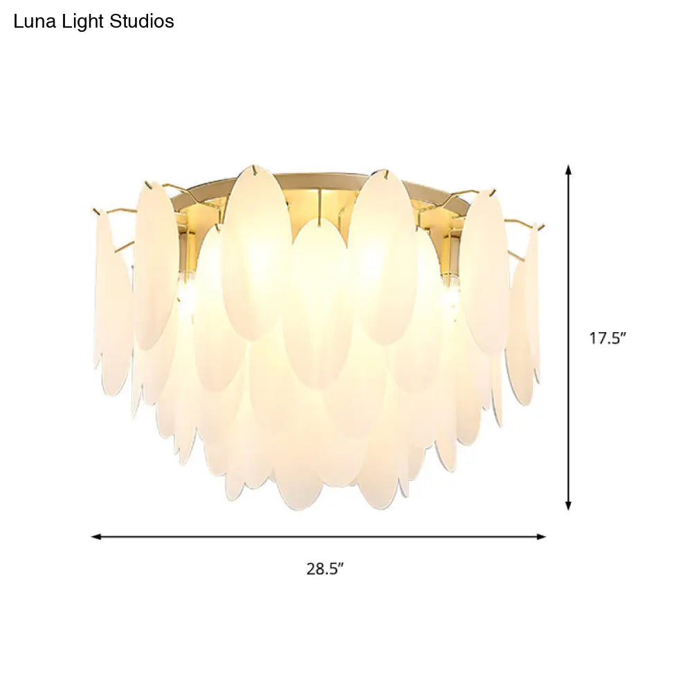 Contemporary White Glass Feather-Shaped Flush Mount Lamp - 22.5/28 Wide 6-Light Living Room Ceiling