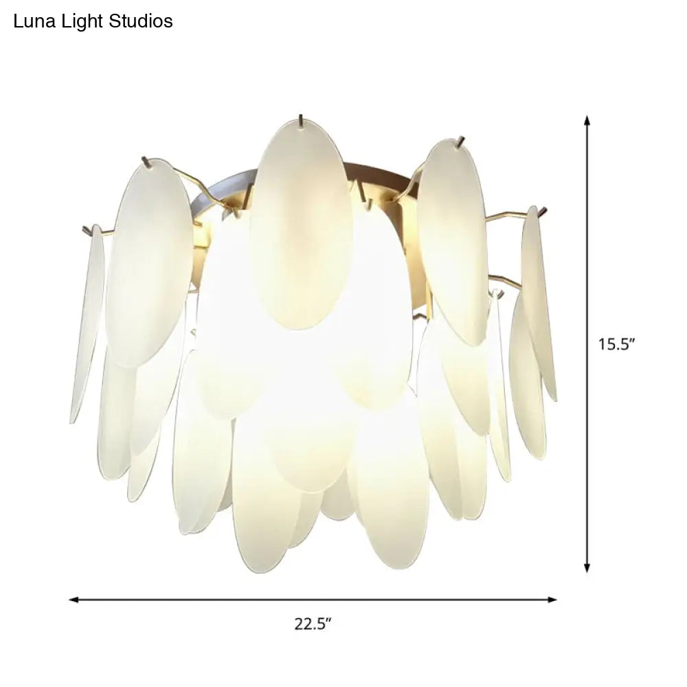 Contemporary White Glass Feather-Shaped Flush Mount Lamp - 22.5’/28’ Wide 6-Light Living Room