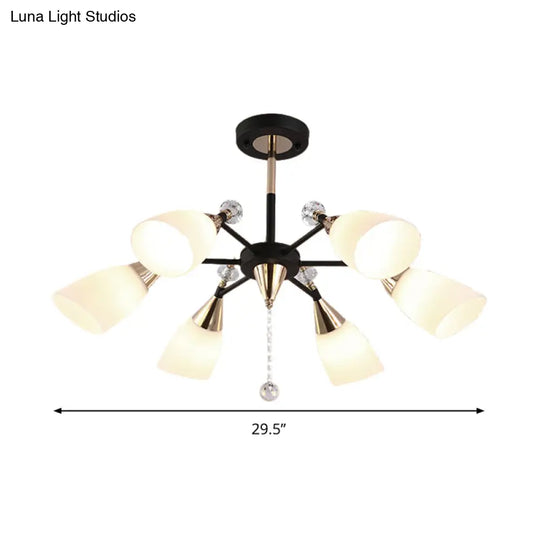 Contemporary White Glass Flared Ceiling Chandelier - 6 Bulbs Black