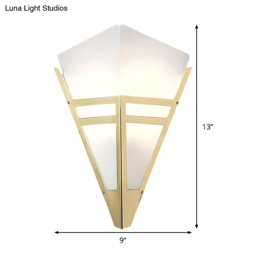 Contemporary White Glass Gold Sconce With Tapered Design And 1 Bulb