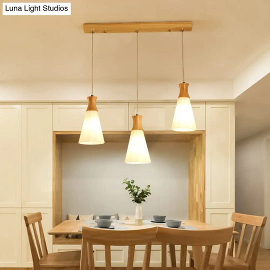 Contemporary White Glass 3-Headed Hanging Light For Dining Room Ceiling / A Linear