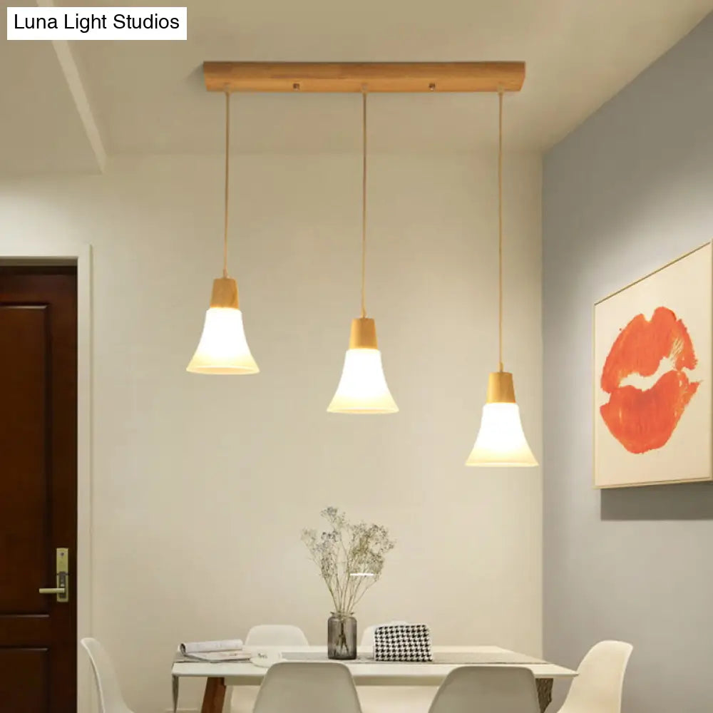 Contemporary White Glass 3-Headed Hanging Light For Dining Room Ceiling / E Linear