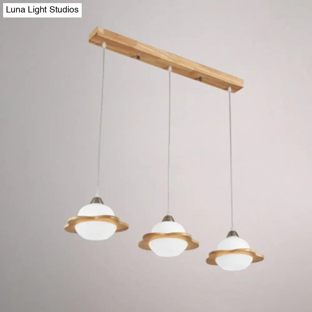 Contemporary White Glass 3-Headed Hanging Light For Dining Room Ceiling