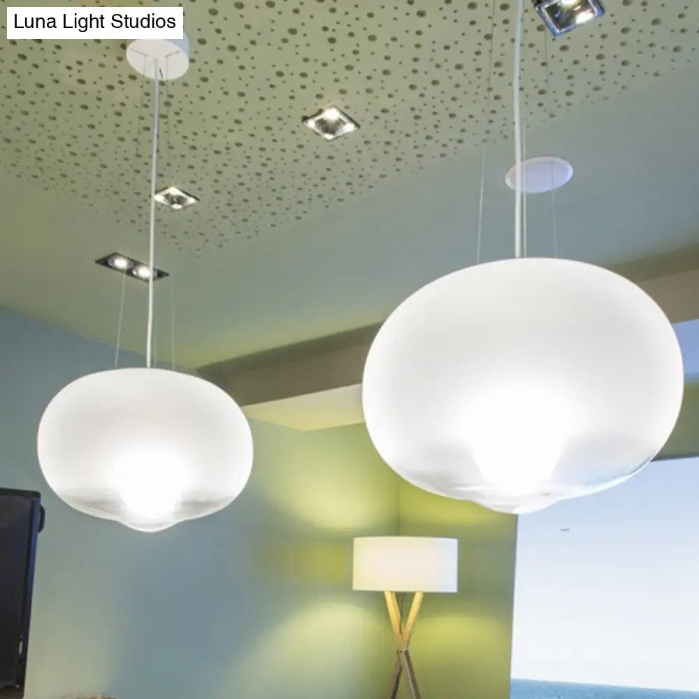 Contemporary White Glass Orb Ceiling Lamp - 1 Head Pendant Light Fixture For Kitchen 12.5/17 Wide