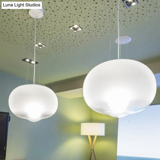 Contemporary White Glass Orb Ceiling Lamp - 1 Head Pendant Light Fixture For Kitchen 12.5/17 Wide