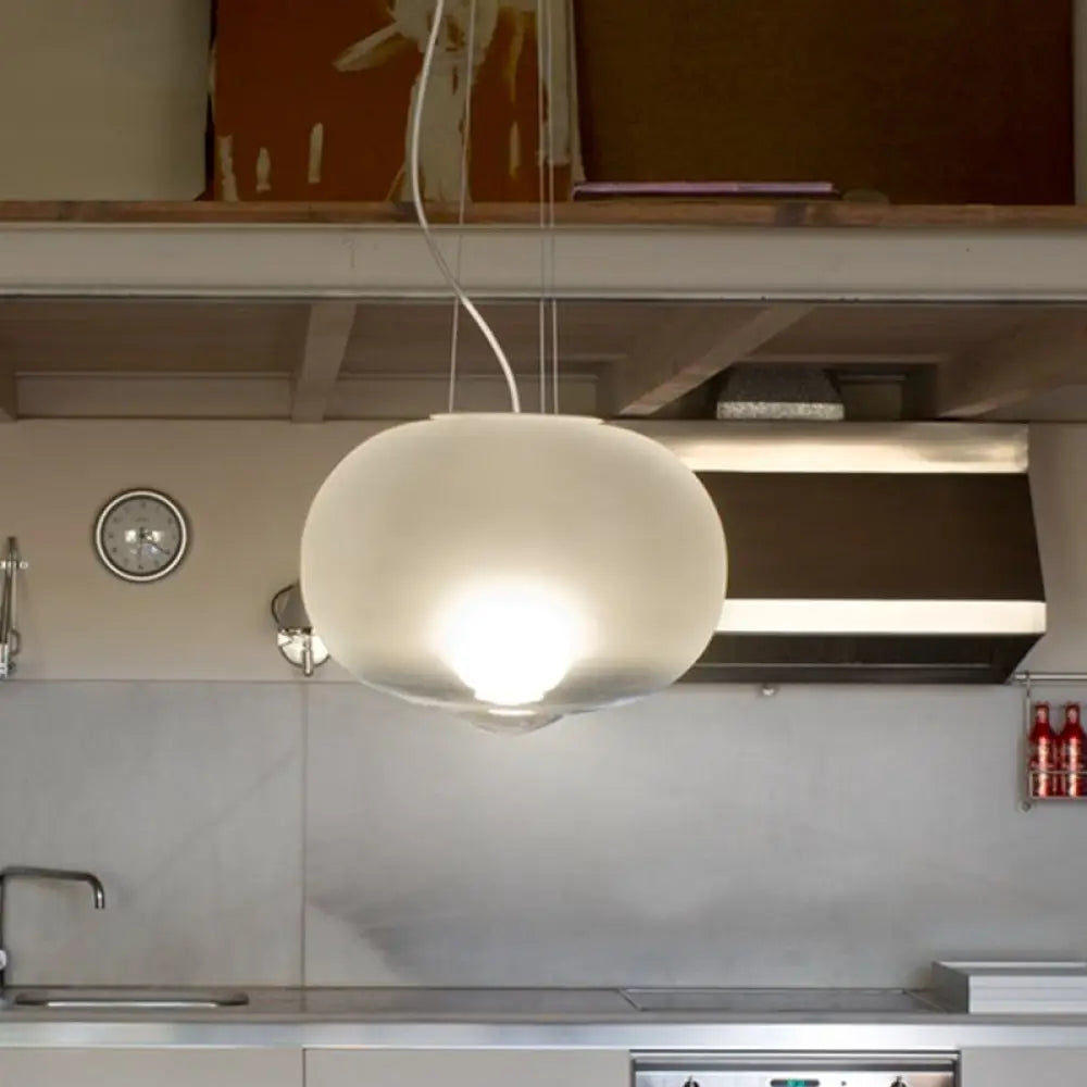 Contemporary White Glass Orb Pendant Light For Kitchen - 1 Head Ceiling Lamp 12.5’/17’ Wide / 12.5’