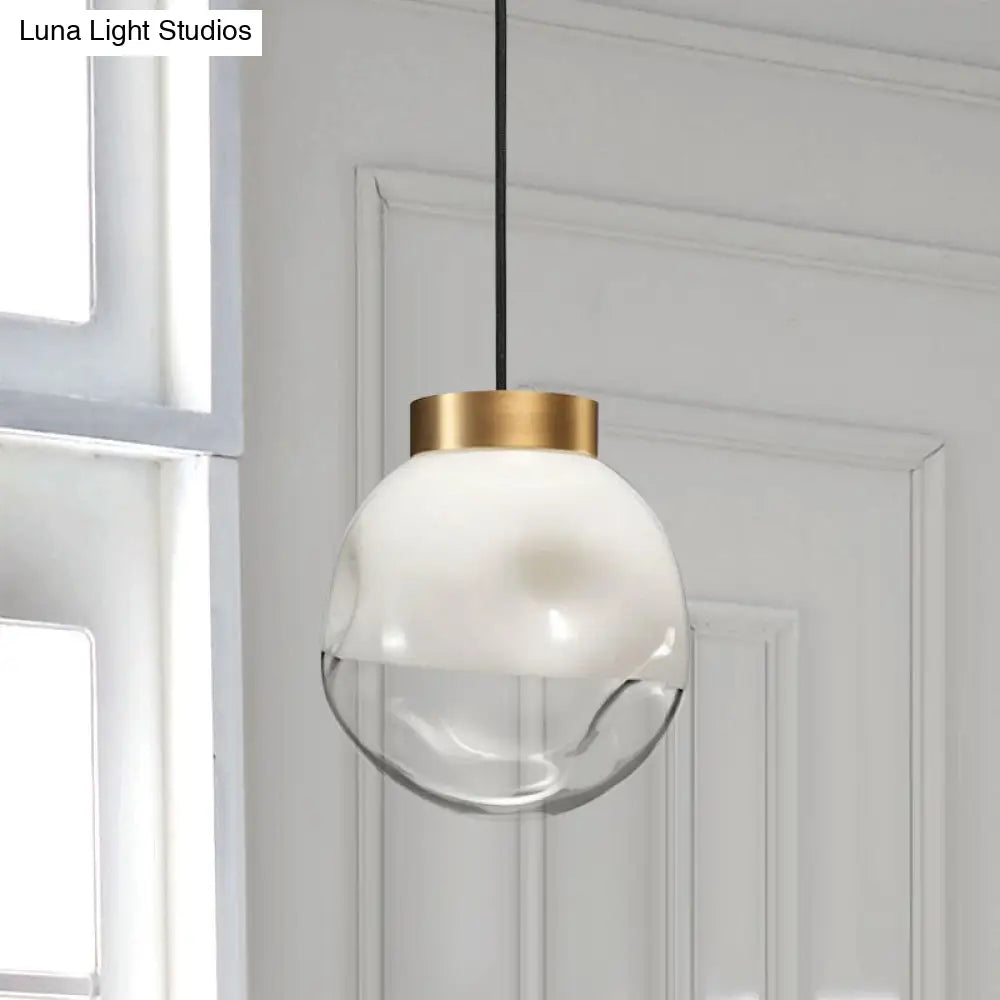 Contemporary White Glass Pendant Ceiling Light With Brass Finish - Modern Globe Design