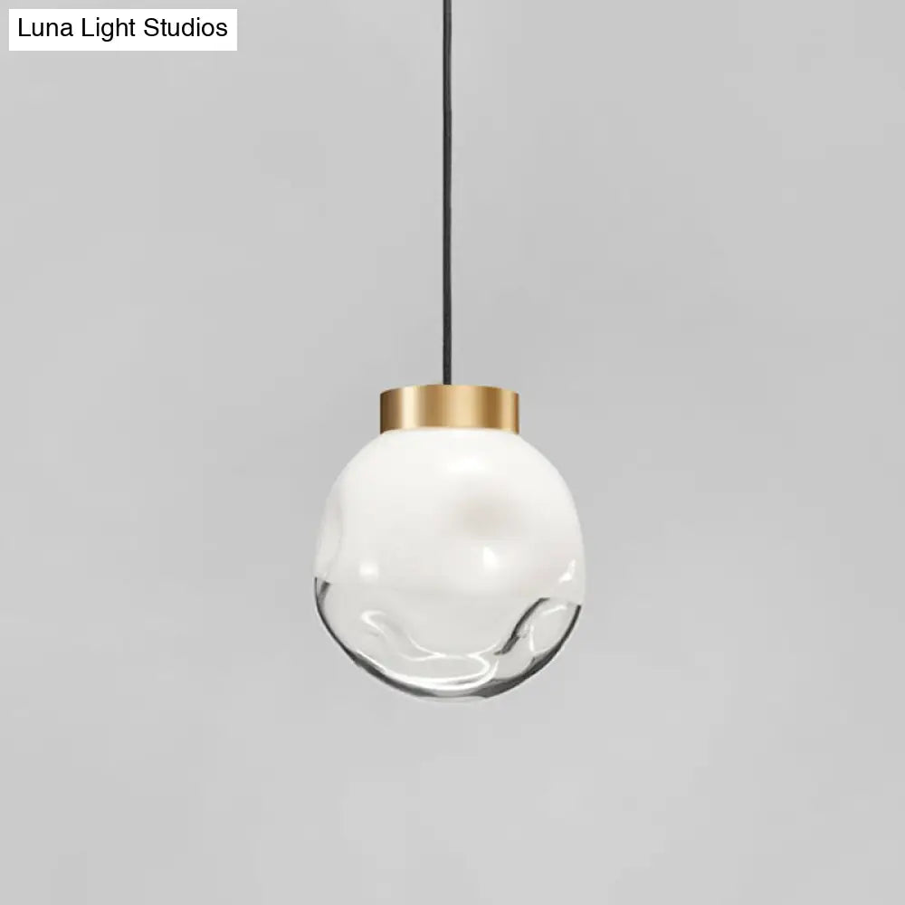 Contemporary White Glass Pendant Ceiling Light With Brass Finish - Modern Globe Design