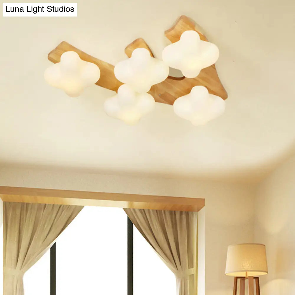 Contemporary White Glass Plum Blossom Flush Mount Ceiling Light For Kids Bedroom