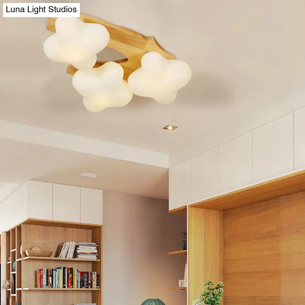 Contemporary White Glass Plum Blossom Flush Mount Ceiling Light For Kids Bedroom 3 /