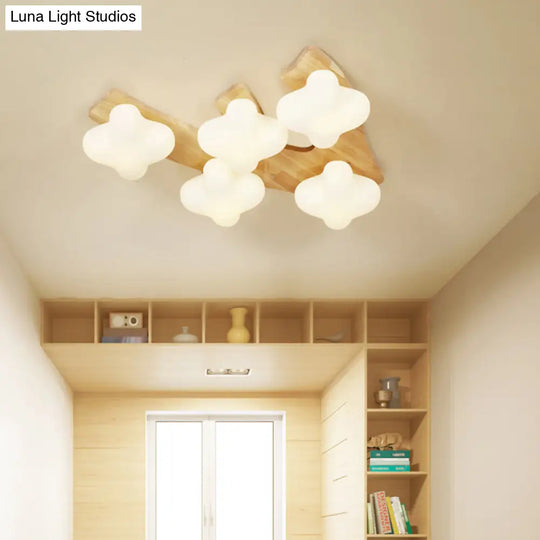 Contemporary White Glass Plum Blossom Flush Mount Ceiling Light For Kids Bedroom