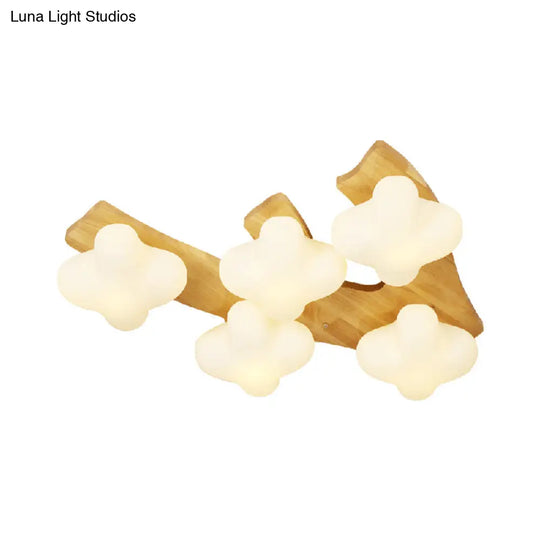 Contemporary White Glass Plum Blossom Flush Mount Ceiling Light For Kids Bedroom