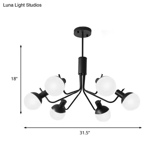 Contemporary White Glass Semi Flush Ceiling Lamp With Black Finish - 6/8 Head Sphere Design