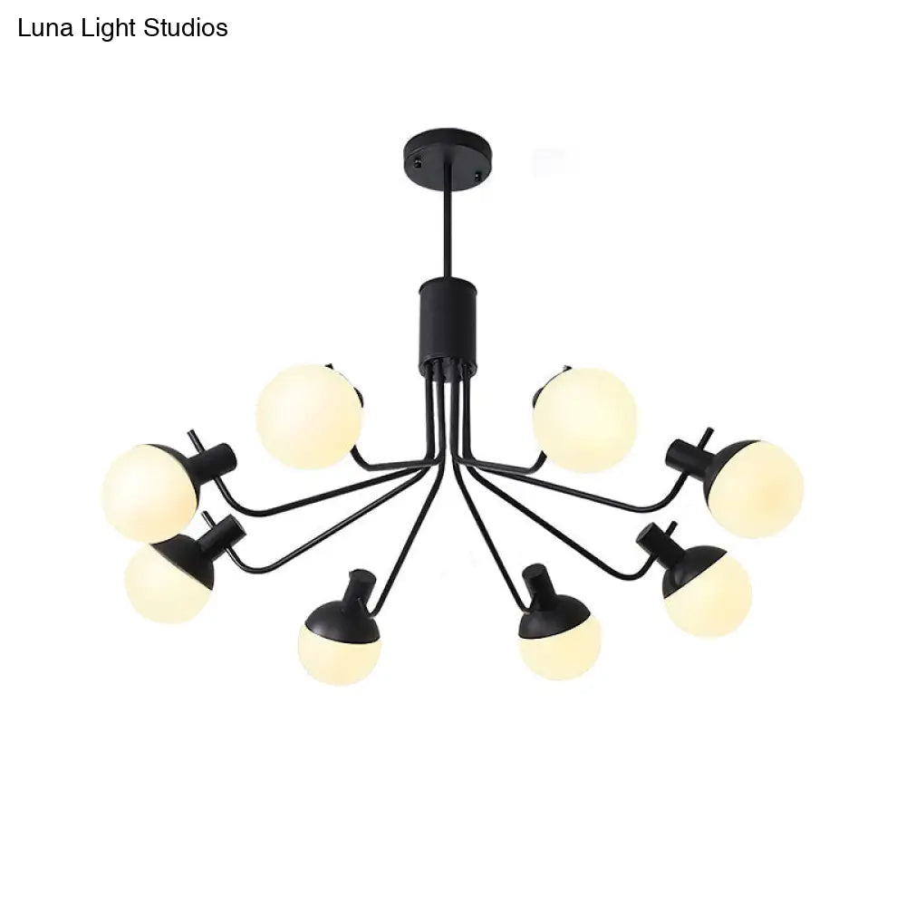 Contemporary White Glass Semi Flush Ceiling Lamp With Black Finish - 6/8 Head Sphere Design