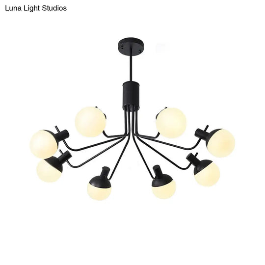 Contemporary White Glass Semi Flush Ceiling Lamp With Black Finish - 6/8 Head Sphere Design