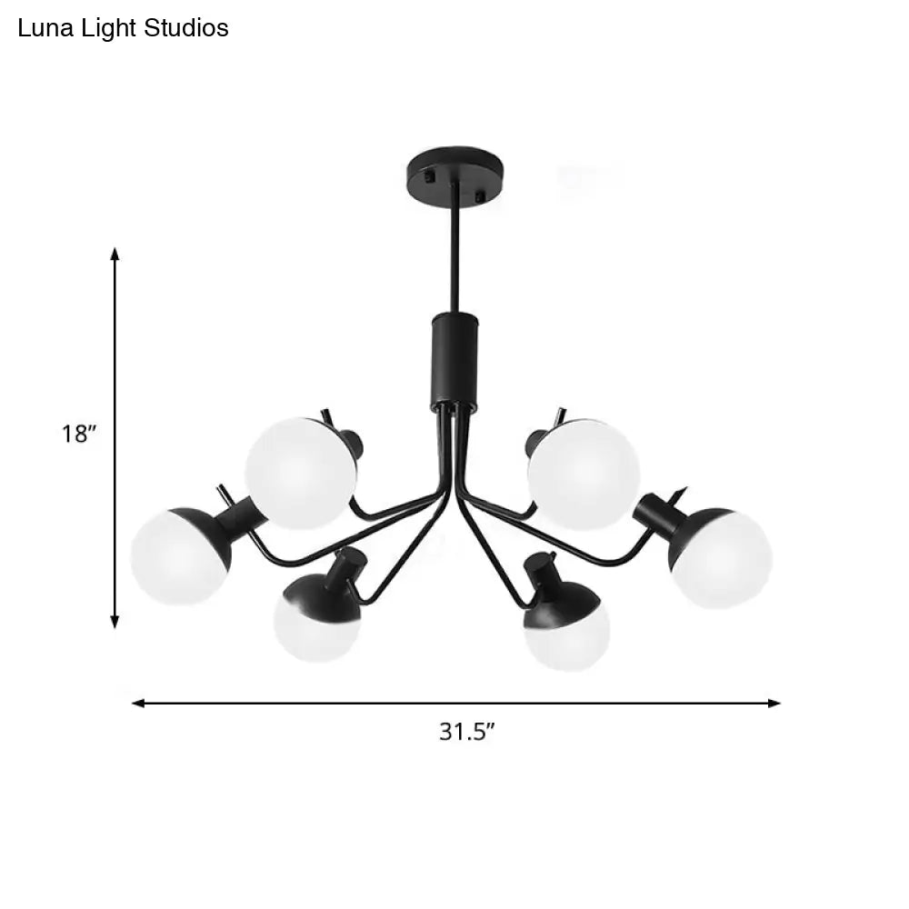 Contemporary White Glass Semi Flush Ceiling Lamp With Black Finish - 6/8 Head Sphere Design