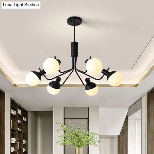 Contemporary White Glass Semi Flush Ceiling Lamp With Black Finish - 6/8 Head Sphere Design 6 /