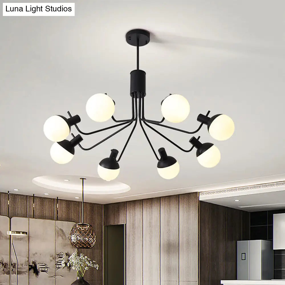 Contemporary White Glass Semi Flush Ceiling Lamp With Black Finish - 6/8 Head Sphere Design 8 /