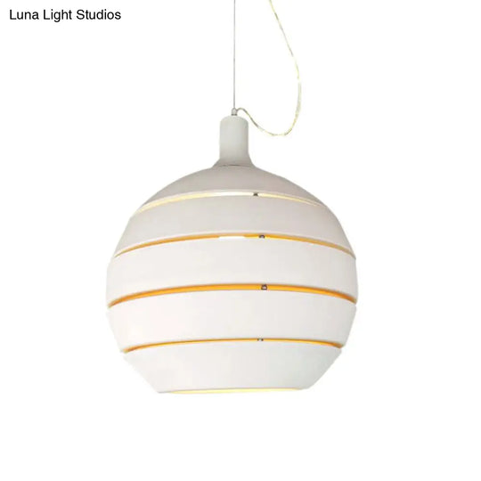 Contemporary White Metal Pendant Lamp - 1 Light Suspension For Dining Room