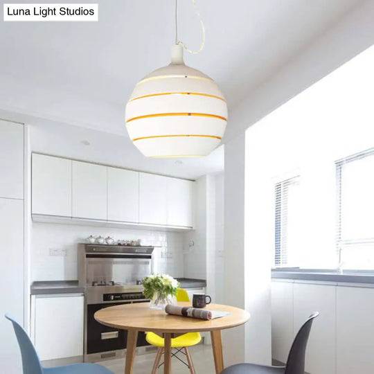 Contemporary White Metal Pendant Lamp - 1 Light Suspension For Dining Room