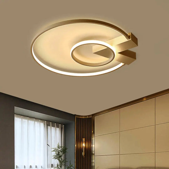 Contemporary White/Gold Led Ceiling Flush Mount With Chic 2 - Circle Design Gold