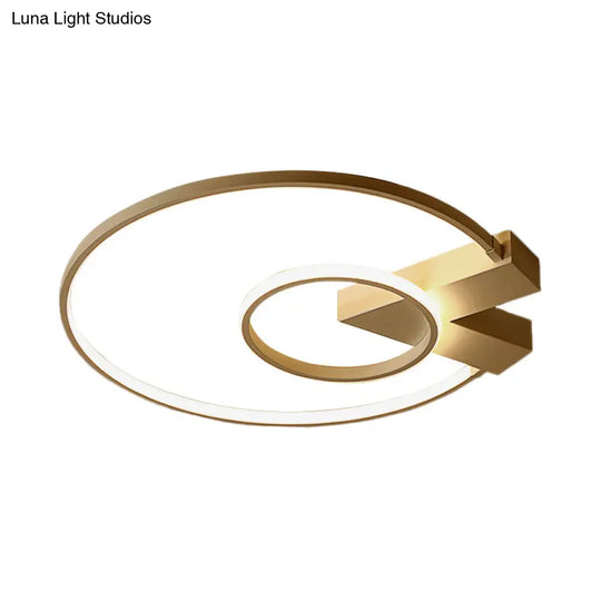 Contemporary White/Gold Led Ceiling Flush Mount With Chic 2-Circle Design