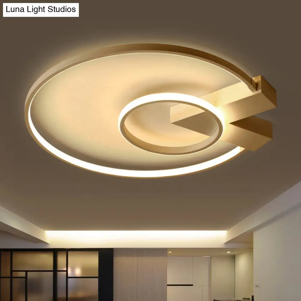Contemporary White/Gold Led Ceiling Flush Mount With Chic 2-Circle Design
