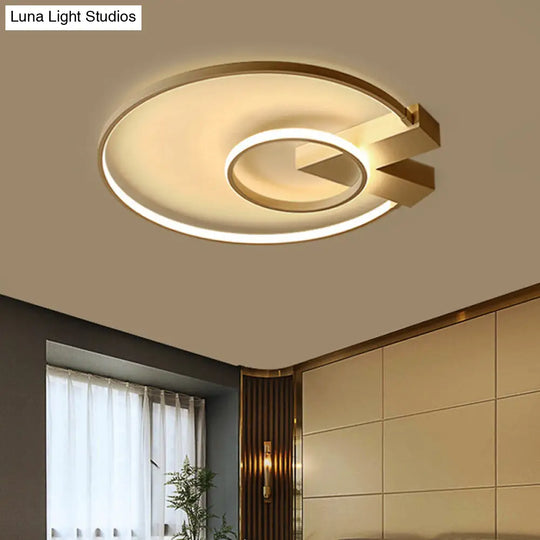 Contemporary White/Gold Led Ceiling Flush Mount With Chic 2-Circle Design Gold