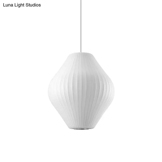 Contemporary White Hanging Light With Pear Fabric Shade - 1 Bulb Ceiling Pendant 12.5’/17’W