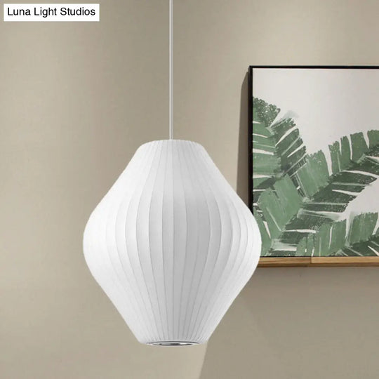 Contemporary White Pendant Light With Pear Fabric Shade - 1 Bulb 12.5/17W / 12.5