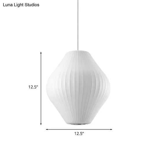 Contemporary White Hanging Light With Pear Fabric Shade - 1 Bulb Ceiling Pendant 12.5’/17’W